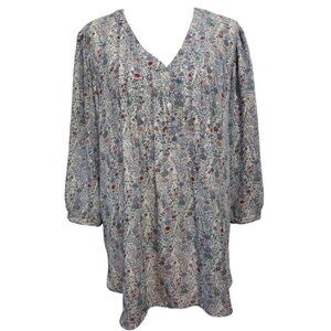 Rose & Olive Womens V Neck Floral Print Tunic W/Front Tucks 3/4 Sleeves 1X